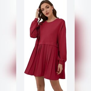 Dokuutu Oversize Sweatshirt‎ Crewneck Red Preppy Flowy Dress Womens Size XL